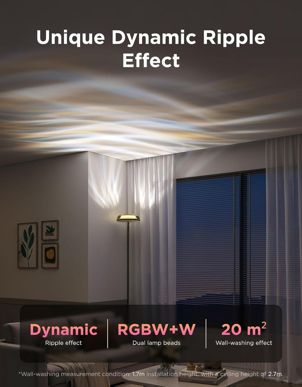 Govee Uplighter Floor Lamps Tri-Zone Independent, RGBIC Warm&Cold White Ripple Lighting Lamp Works with Matter and Alexa, 80+Scene Modes, 1000 LM, 2700-6500K, Ideal for Living Room, Bedroom, Office