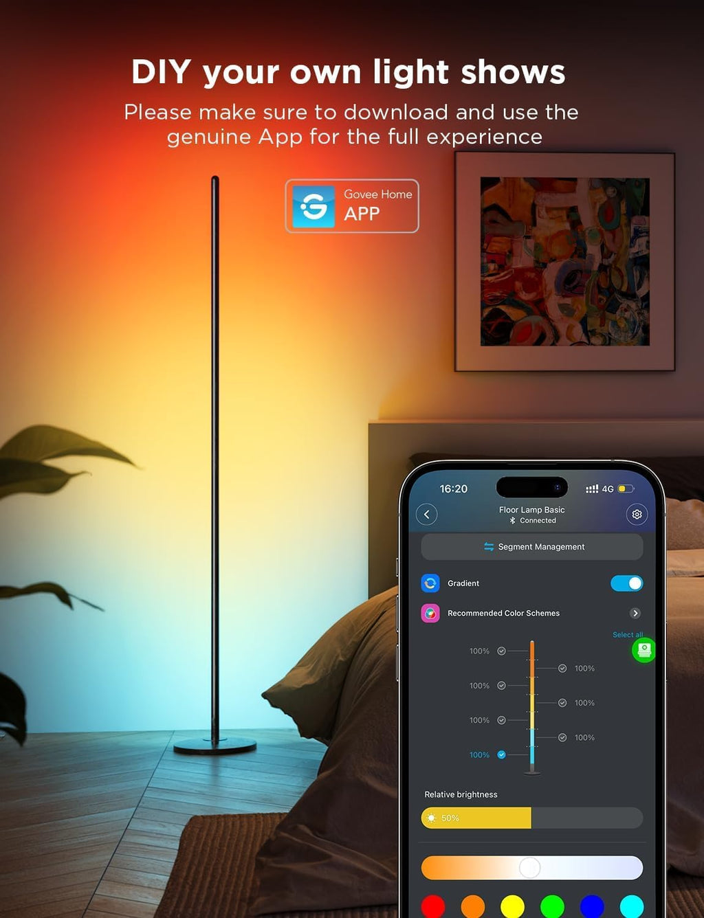 Govee LED Floor Lamp, RGBIC Modern Corner Lamp, Smart Standing Lamp with 61 Scene Modes,Music Sync, Black Corner Floor Lamp for Living Room, Bedroom