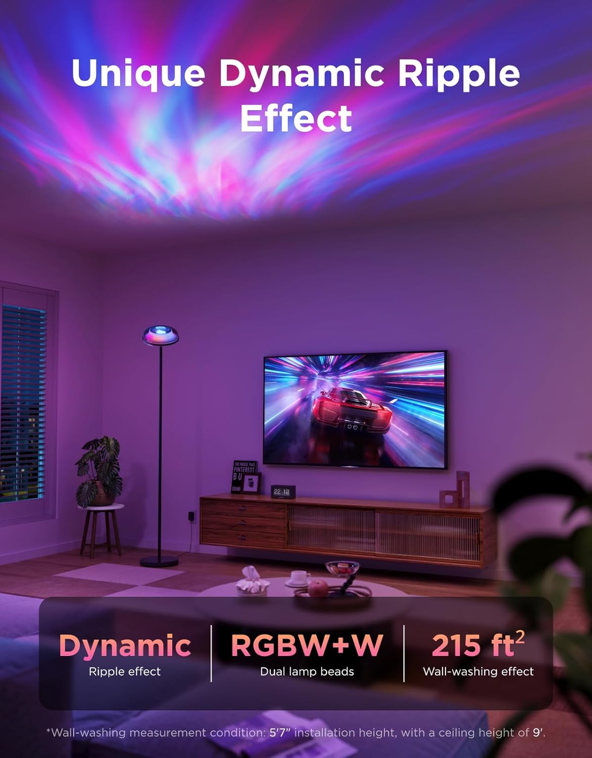 Govee Uplighter Floor Lamps Tri-Zone Independent, RGBIC Warm&Cold White Ripple Lighting Lamp Works with Matter and Alexa, 80+Scene Modes, 1000 LM, 2700-6500K, Ideal for Living Room, Bedroom, Office