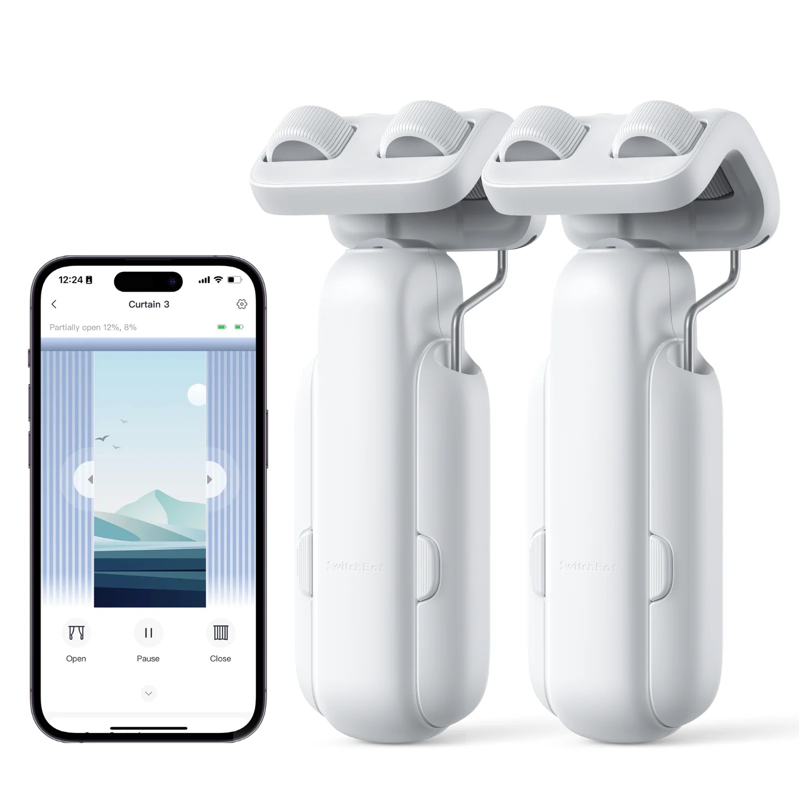 2025 Automatic Curtain Opener 3 Rod-Bluetooth Remote Control, WiFi&Smartphone Control, Upgraded High-Performance, Compatible with Alexa, Google Home, HomeKit (2025 Curtain Opener*2&Remote)
