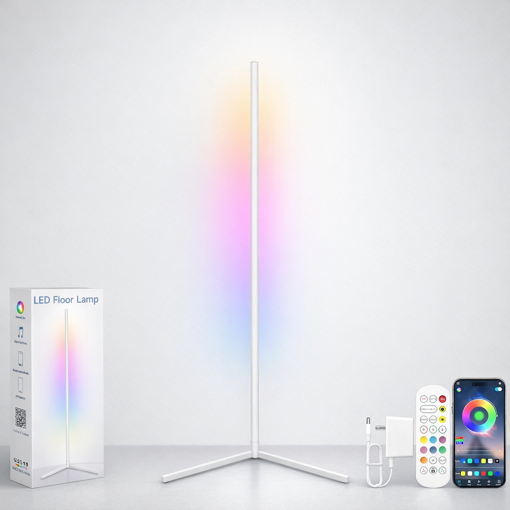 GIPOYENT Corner Floor Lamp, RGB LED Corner Lamp with Music Sync, Smart App and Remote Control Ambience Light with Music Sync, LED Lamp with 16 Million Colors for Bedroom, Living Room Gaming Room